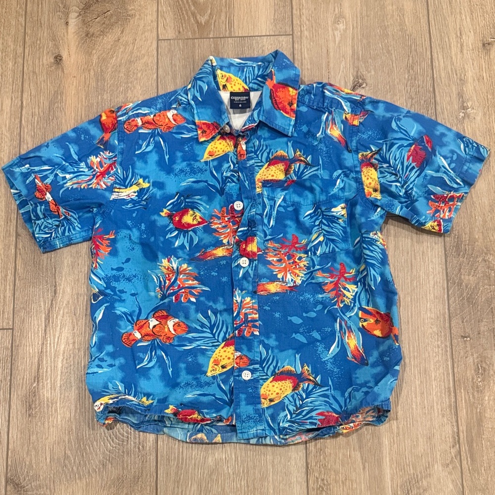 OshKosh B'gosh Blue Fish Print Kids Button Down Shirt